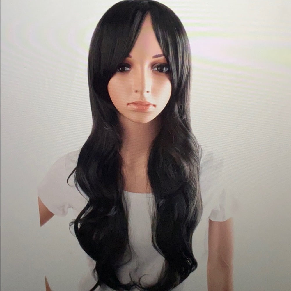 Long black layered wig